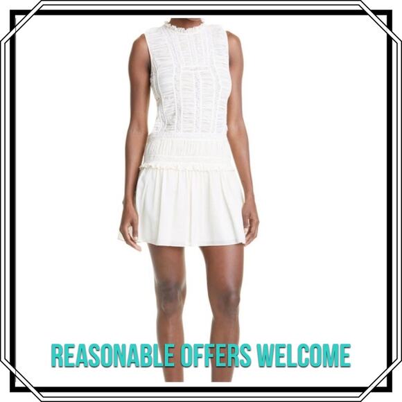 Rebecca Taylor Dresses & Skirts - Rebecca Taylor Ruched Lace Cotton Dress Ivory Size 10 Sleeveless Mini Dress